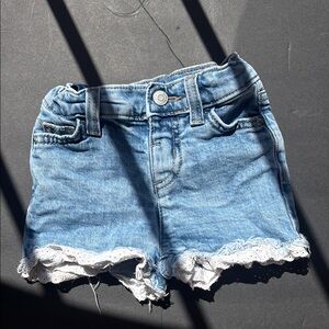 Blue Denim Shorts with Lace Trim